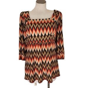 INC International Multi Metallic Gold Color Bell Retro Top Square Neck Size L